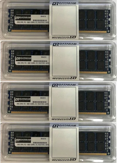 Dataram DRSX4800M2L/32GB 32GB Kit (2 X 16GB) DDR3-1333MHz PC3-10600 ECC Registered CL9 240-Pin DIMM 1.35V Low Voltage Quad Rank Memory