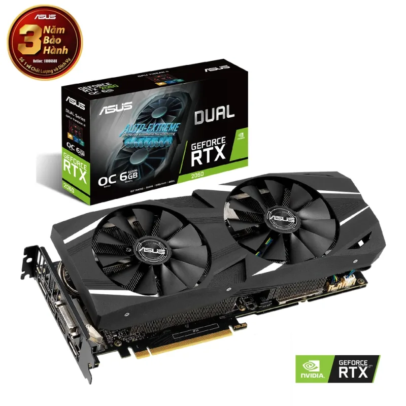 DUAL-RTX2060-O6G Asus NVIDIA DUAL GeForce RTX 2060 OC 6GB GDDR6 DVI/2HDMI/2DisplayPort PCI-Express Video Card