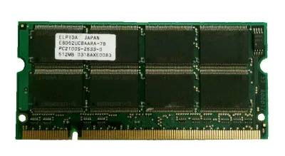 EBD52UC8AARA-7B - Elpida 512MB DDR-266MHz PC2100 non-ECC Unbuffered CL2.5 200-Pin SoDimm Memory Module