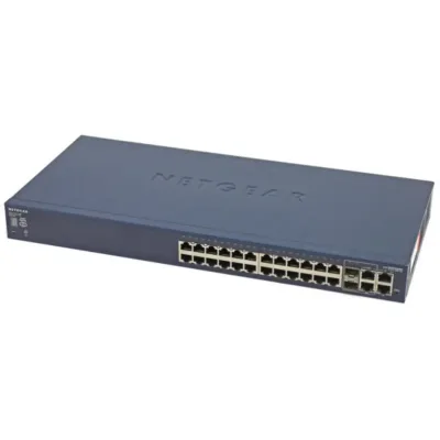 FS728TS - Netgear ProSafe Stackable Ethernet Switch 2 x SFP (mini-GBIC) 24 x 10/100Base-TX LAN 4 x 10/100/1000Base-T LAN