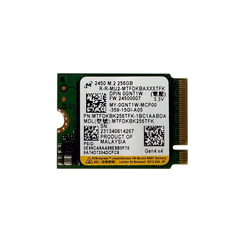 Dell GNT1W 256GB PCI Express 4.0 x4 NVMe M.2 2230 Solid State Drive . In Stock