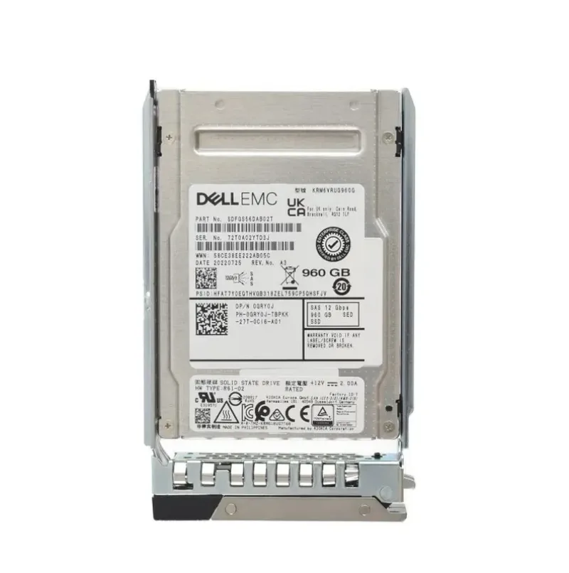 Dell GRY0J Dell 0GRY0J / GRY0J 960GB Triple-Level Cell SAS 12Gb/s 3D Bics Flash Hot-Pluggable Read Intensive SED 2.5-Inch Solid State Drive with Tray for PowerEdge Server Gen14/15