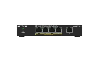 GS305PP - NetGear SOHO 1-Port Network with 4-Ports Gigabit Ethernet PoE+ (83W) Unmanaged Switch