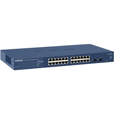GS724TS - Netgear ProSafe 24-Port Gigabit Stackable Smart Switch 24 x 10/100/1000Base-T LAN 4 x SFP (mini-GBIC) Stackable Ethernet Switch