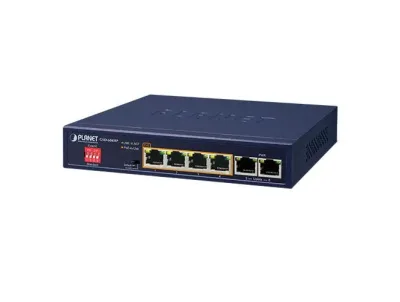 GSD-604HP - Planet 4 x Ports 10/100/1000Base-T PoE + 2 x Ports 10/100/1000Base-T Desktop Network Switch (55W PoE Budget,