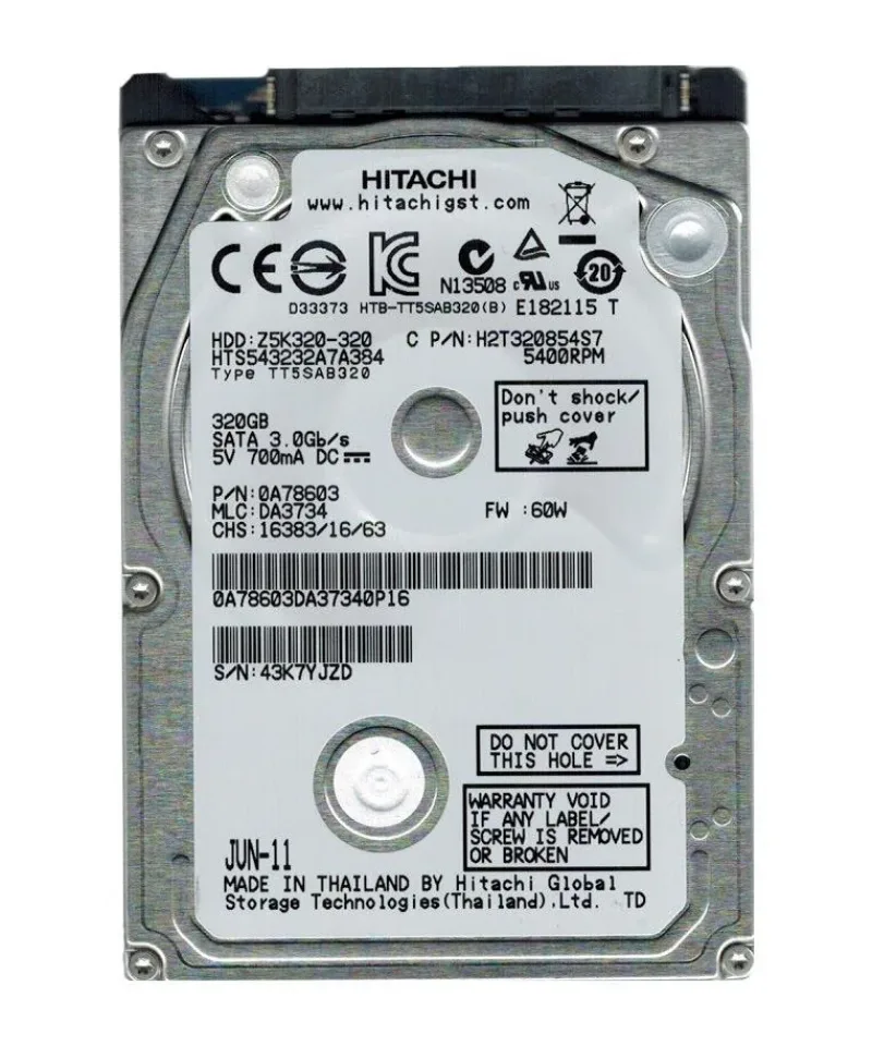 H2IK320854SP - Hitachi Travelstar IDK 320GB 5400RPM SATA 3Gb/s 8MB Cache 2.5-inch Hard Drive