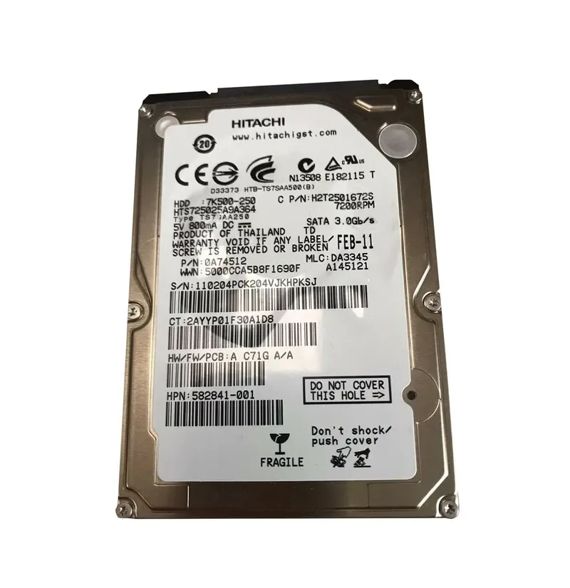 H2T2501672S - Hitachi 250GB 7200RPM SATA 3Gb/s 2.5-inch Hard Drive