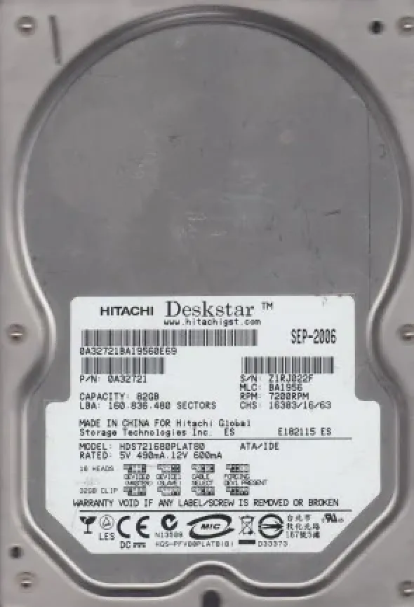 HCS721680PLAT80 - Hitachi CinemaStar 7K160 80GB 7200RPM ATA-133 8MB Cache 3.5-inch Hard Drive