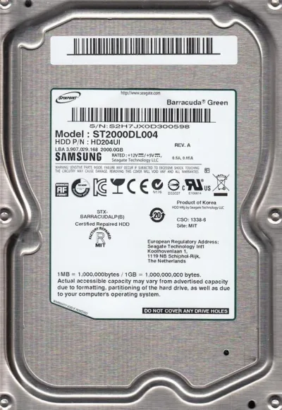 Samsung HD203WI/U Spinpoint F3EG 2TB 5400RPM SATA 3Gb/s 32MB Cache 3.5-inch Hard Drive