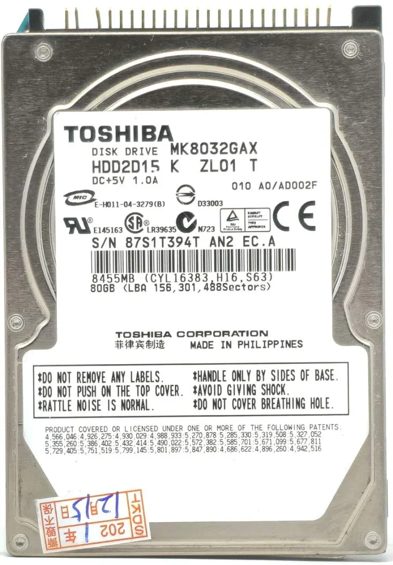 HDD1584BZL02 - Toshiba 80GB 4200RPM PATA 2.5-Inch Laptop Hard Drive