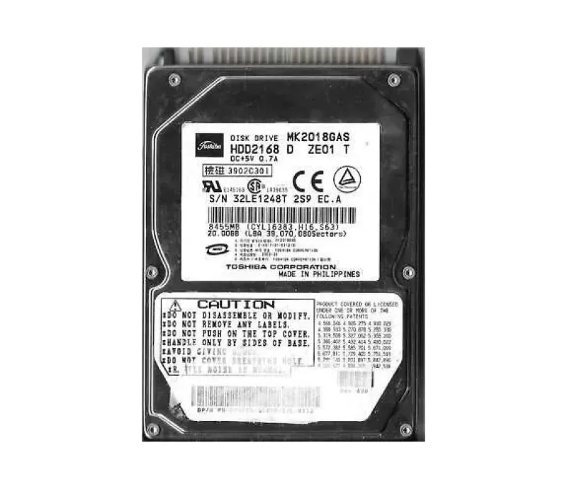 HDD2168 - Toshiba HDD MK2018GAS 20 GB 2.5 Internal Hard Drive - 1 Pack - IDE Ultra ATA/100 (ATA-6) - 4200 rpm - 2 MB Buffer