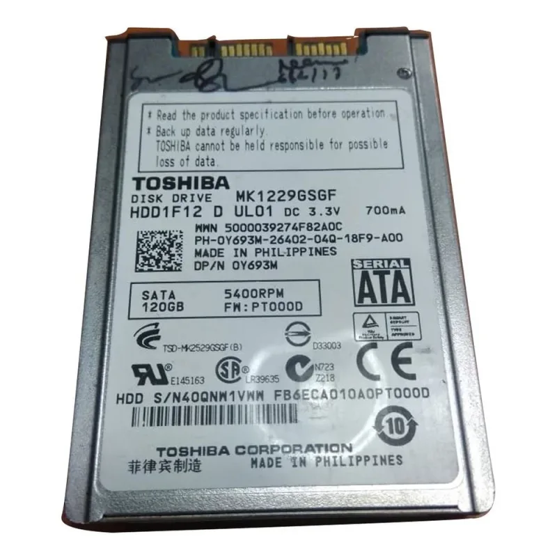 HDD2H12 - Toshiba MK1253GSX 120 GB 2.5 Plug-in Module Hard Drive - SATA/300 - 5400 rpm - 8 MB Buffer - Hot Swappable