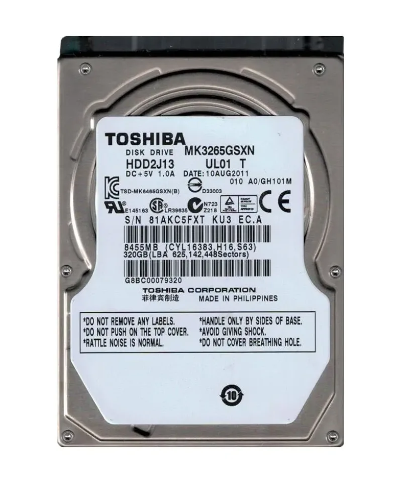 HDD2J13 - Toshiba 320GB 5400RPM SATA 3Gb/s 8MB Cache 2.5-inch Hard Drive