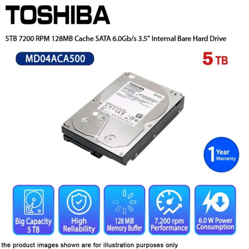 HDEPR10GEA51 - Toshiba 5TB 7200RPM 64MB Cache SATA 6GB/s 3.5-inch Hard Drive