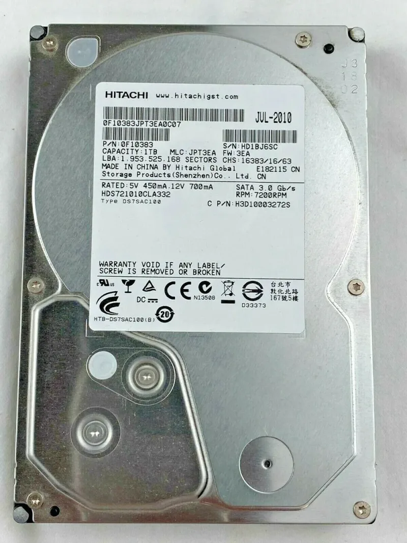 HDS721010CLA332 - Hitachi Deskstar 7K1000.C 1TB 7200RPM SATA 3Gb/s 32MB Cache 3.5-inch Hard Drive