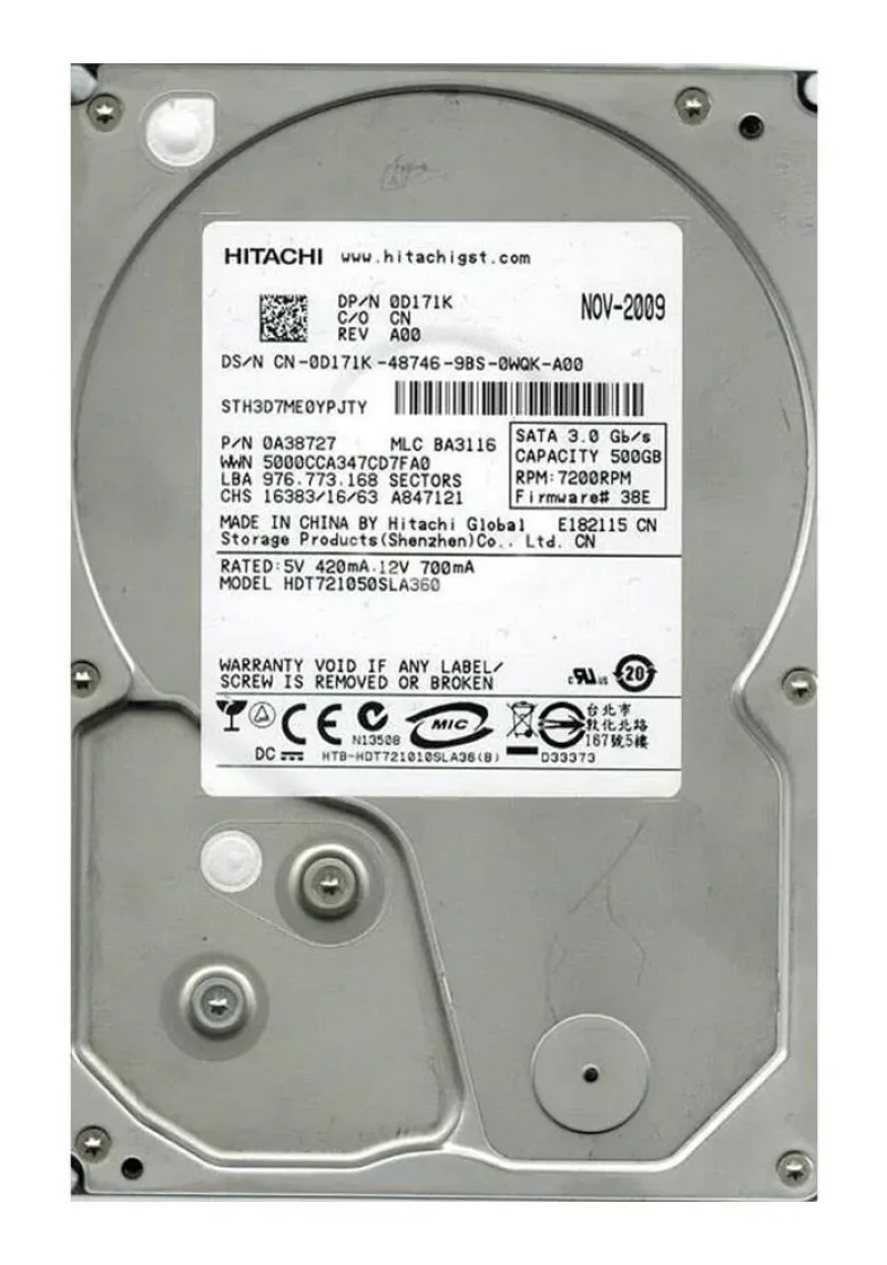 HDT725050VLA380 - Hitachi Deskstar T7K500 500GB 7200RPM SATA 3Gb/s 8MB Cache 3.5-inch Hard Drive