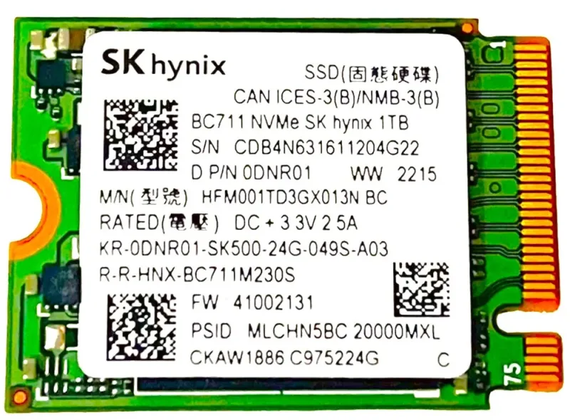 Hynix HFM001TD3JX013N BC711 1TB PCI Express 3.0 x4 NVMe M.2 2280 Client Solid State Drive. In Stock