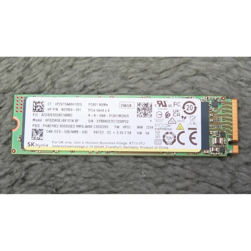 Hynix HFS256GEJ9X101N PC801 256GB PCI Express 4.0 x4 NVMe M.2 2280 Client Solid State Drive. In Stock