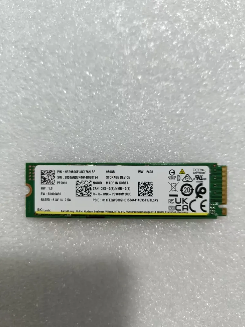 Hynix HFS960GEJ8X176N PE9010 960GB 4D V6 TLC PCI Express 4.0 x4 NVMe Read Intensive SED/TCG Opal M.2 2280 Enterprise Solid State Drive. In Stock