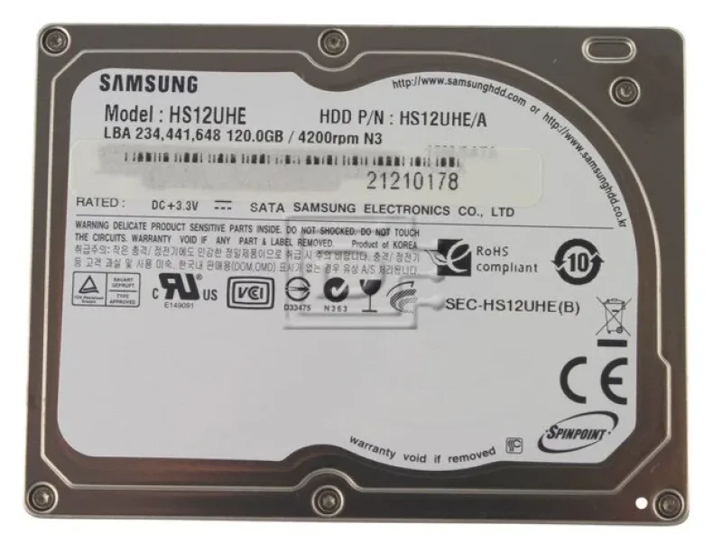 Samsung HS12RJF/D Spinpoint N3C 120GB 5400RPM SATA 3Gb/s uSATA 1.8-inch Hard Drive