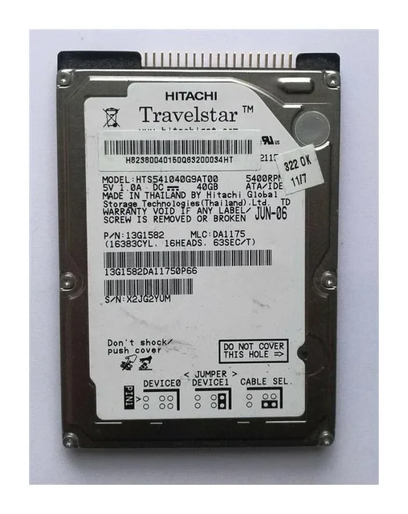 HTE541040G9SA00 - Hitachi Travelstar E5K100 40GB 5400RPM SATA 1.5Gb/s 8MB Cache 2.5-inch Hard Drive