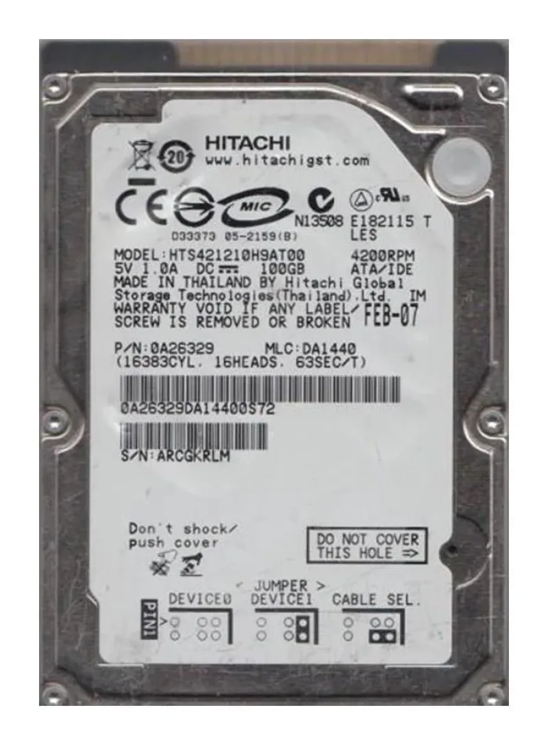 HTS421210H9AT00 - Hitachi TravelStar 4K120 100GB 4200RPM 8MB Cache ATA-7 44-Pin 2.5-inch Laptop DISK Drive