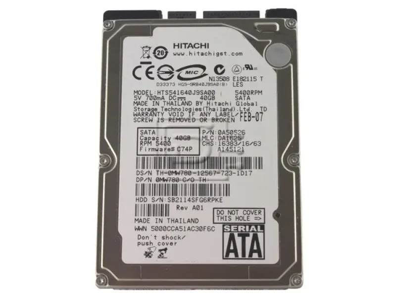 HTS541612G9SA00 - Hitachi Travelstar 5K160 120GB 5400RPM SATA 1.5Gb/s 8MB Cache 2.5-inch Hard Drive