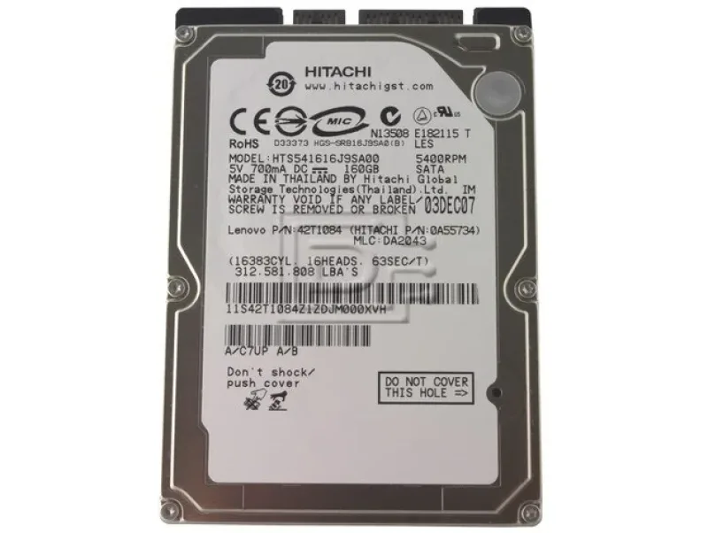HTS541616J9SA00 - Hitachi Travelstar 5K160 160GB 5400RPM SATA 1.5GB/s 8MB Cache 2.5-inch Hard Disk Drive