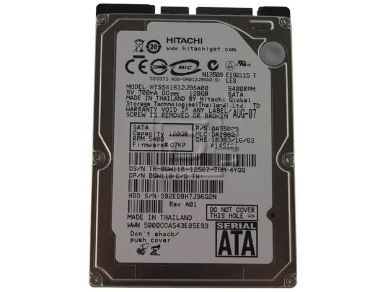 HTS542512K9SA01 - Hitachi Travelstar 5K250 120GB 5400RPM SATA 1.5Gb/s 8MB Cache 2.5-inch Hard Drive