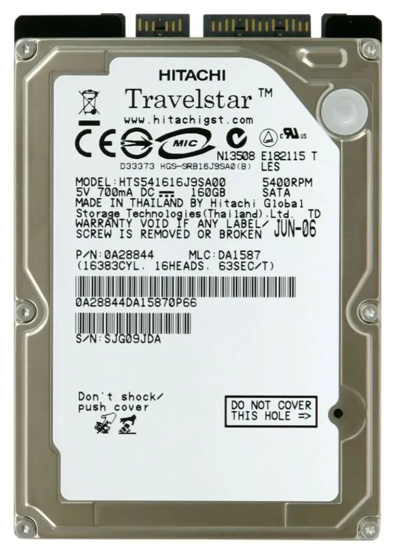 HTS542516K9A300 - Hitachi Travelstar 5K250 160GB 5400RPM SATA 3GB/s 8MB Cache 2.5-inch Hard Disk Drive