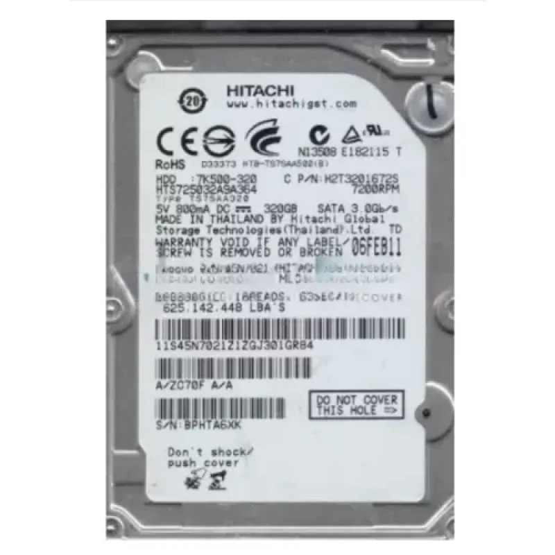 HTS543216A7A381 - Hitachi Travelstar Z5K320 160GB 5400RPM SATA 3Gb/s 8MB Cache 2.5-inch Hard Drive