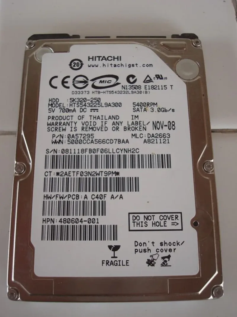 HTS543225L9SA02 - Hitachi Travelstar 5K320 250GB 5400RPM SATA 1.5GB/s 8MB Cache 2.5-inch Hard Disk Drive