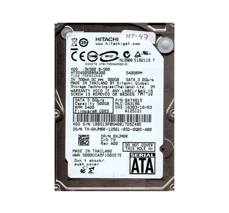 HTS545050B9A300 - Hitachi TravelStar 5K500.B 500GB 5400RPM SATA 3Gb/s 8MB Cache 7-Pin 2.5-inch Hard Drive