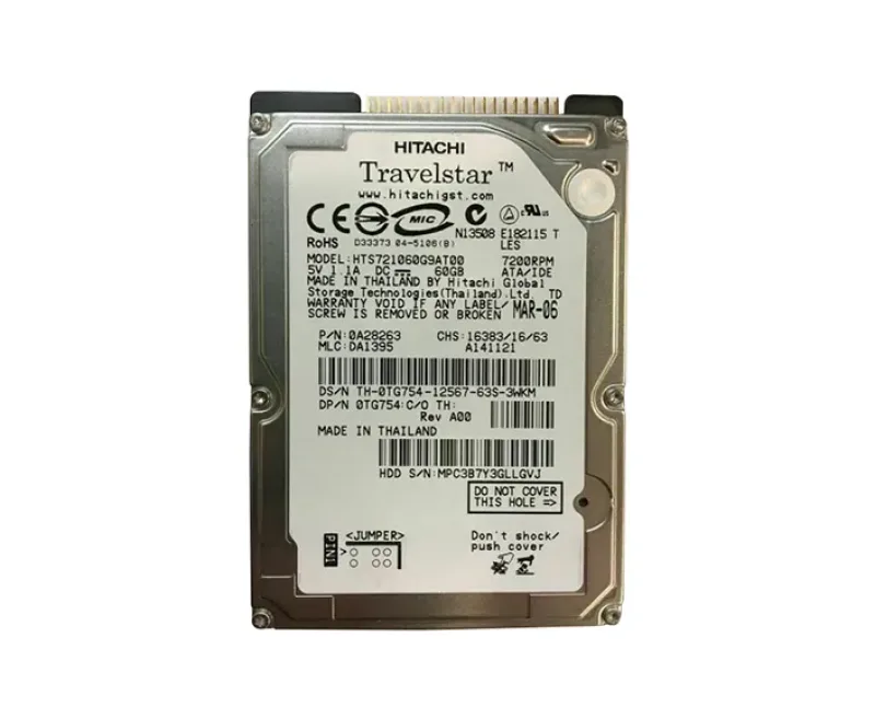 HTS721060G9AT00 - Hitachi TravelStar 7K100 60GB 7200RPM IDE/ATA 8MB Cache 2.5-inch 9.5MM Hard Drive