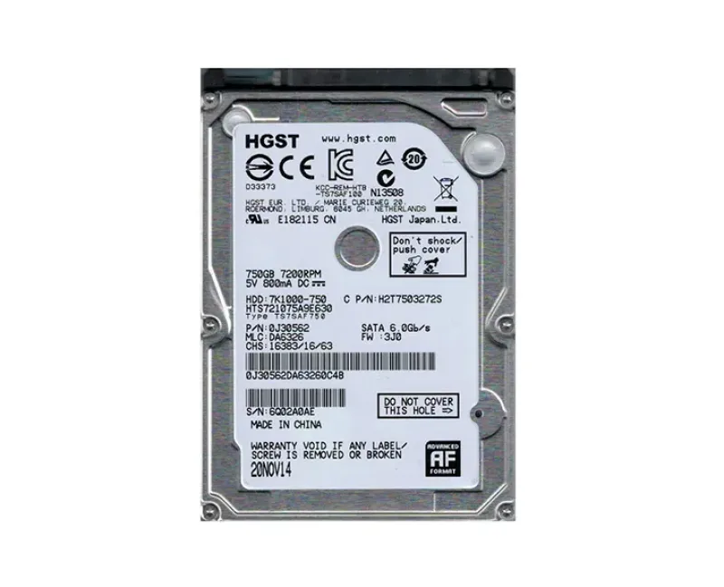 HTS721075A9E630 - Hitachi Travelstar 7K1000 750GB 7200RPM SATA 6Gb/s 32MB Cache 2.5-inch Hard Drive