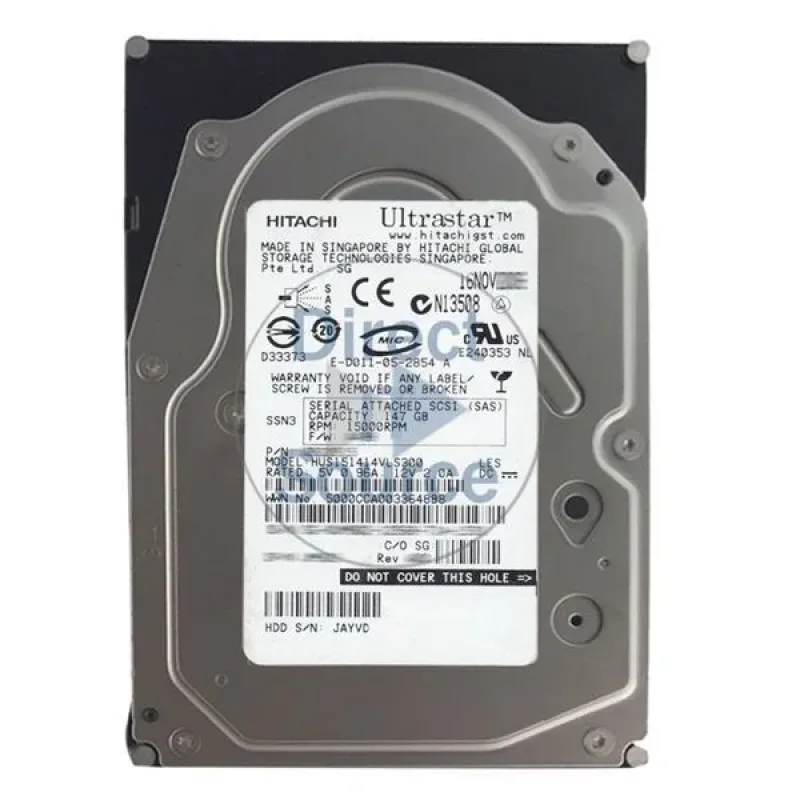 HUS151414VLS300 - Hitachi Ultrastar 15K147 147GB 15000RPM 16MB Cache SAS 3GB/s 3.5-inch Low Profile (1.0INC