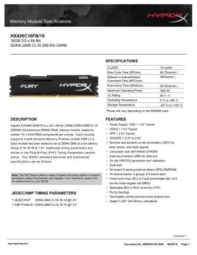 Kingston Technology HX426C15FBK4/16 16GB Kit (4 X 4GB) DDR4-2666MHz PC4-21300 non-ECC Unbuffered CL13 288-Pin DIMM 1.2V Memory