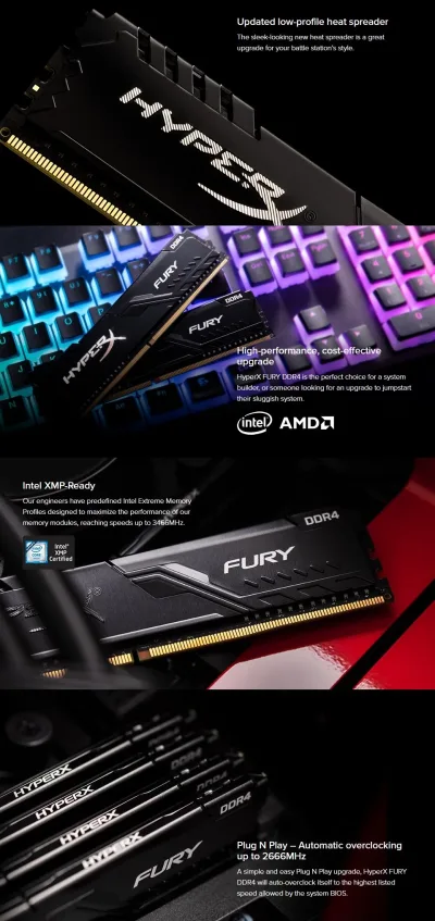 HX432C16FB3/16 Kingston HyperX Fury Black HX432C16FB3/16 DDR4-3200 16GB/2Gx64 CL16 Memory