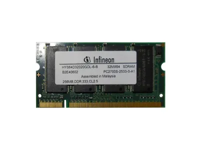 HYS64D32020GDL-6-B - Infineon 256MB DDR-333MHz PC2700 non-ECC Unbuffered CL2.5 200-Pin SoDimm Memory Module
