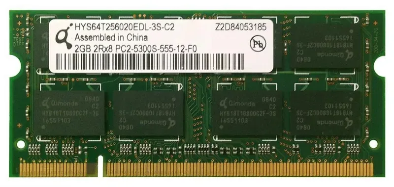 HYS64T256020EDL-3S-2 - Infineon 2GB DDR2-667MHz PC2-5300 non-ECC Unbuffered CL5 200-Pin SoDimm Dual Rank Memory Module