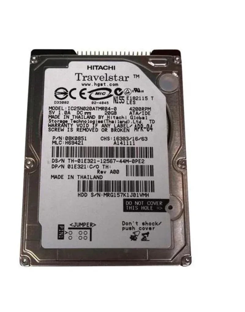 IC25N020ATCX05 - Hitachi Travelstar 40GNX 20GB 5400RPM IDE Ultra ATA/100 (ATA-6) 8MB Cache 2.5-inch Hard Drive