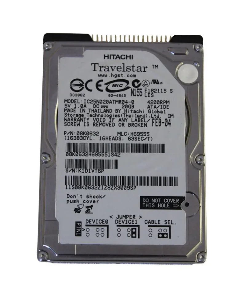 IC25N020ATMR040 - Hitachi Travelstar 80GN 20GB 4200RPM ATA-100 2MB Cache 2.5-inch Hard Disk Drive