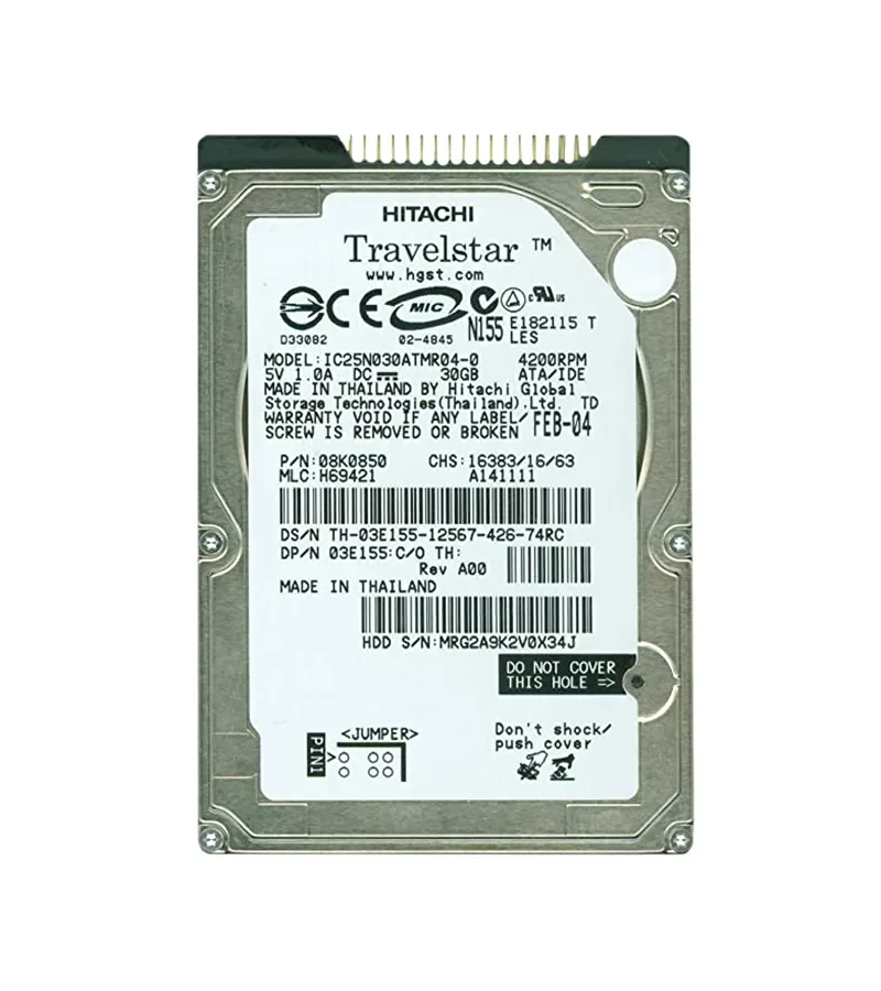 IC25N030ATMR040 - Hitachi Travelstar 80GN 30GB 4200RPM IDE Ultra ATA/100 (ATA-6) 2MB Cache 2.5-inch Hard Drive