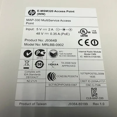 J9364B - HP ProCurve MSM320 Wireless Access Point 54 Mbps IEEE 802.11a/b/g 2 x 10/100Base-TX Network