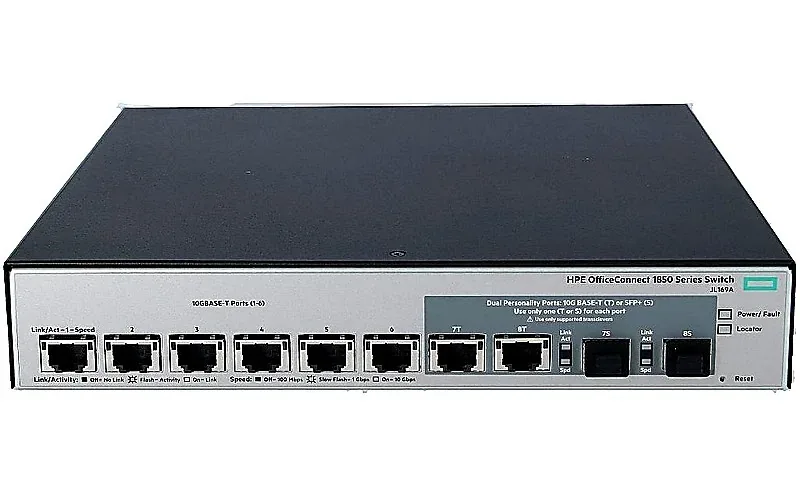 HPE JL169AR HP JL169AR OfficeConnect 1850 Series 1850 6XGT and 2XGT/SPF+ 6 x RJ-45 1/10GBASE-T Ports + 2 x Dual-Personality SFP+ 1/10GBase-T Ports Layer 2 Managed 1U Rack-mountable Gigabit Ethernet Ne