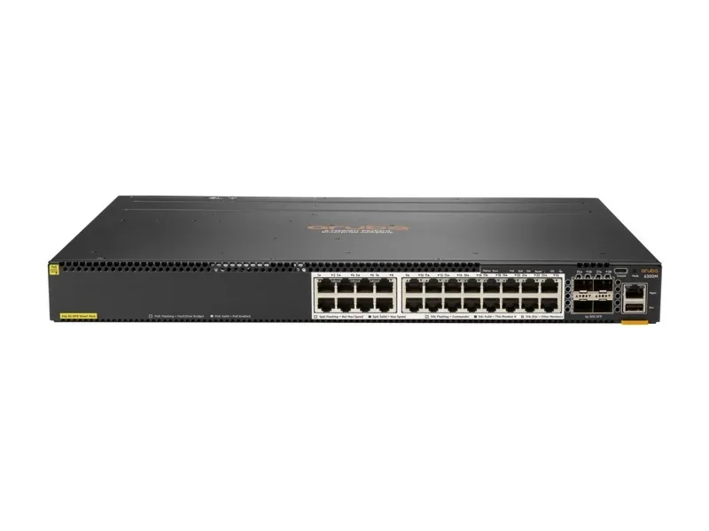HPE JL660-61001 Aruba CX 6300 24-Ports PoE+ 5000Base-T 4-Ports SFP56 Layer 3 Managed 1U Rack-Mountable Stackable GbE Network Switch
