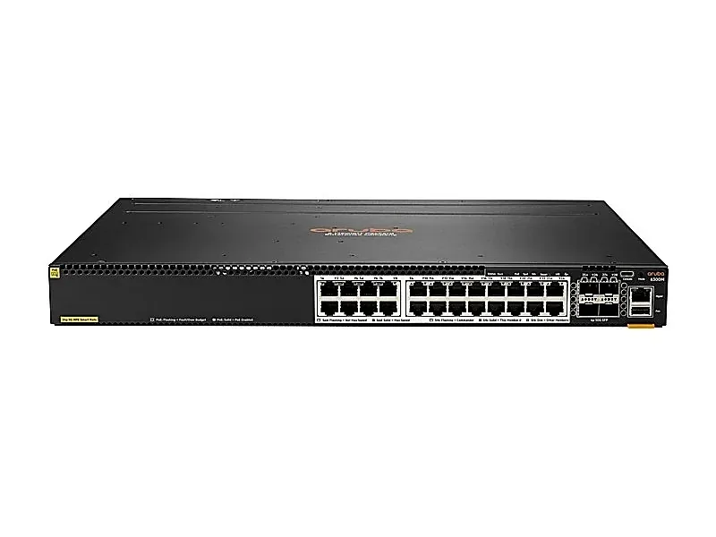 HPE JL660AR HP JL660AR Aruba CX 6300 Series 6300M 24 x Ports PoE+ 5000Base-T + 4 x Ports SFP56 Layer 3 Managed 1U Rack-Mountable Stackable Gigabit Ethernet Network Switch