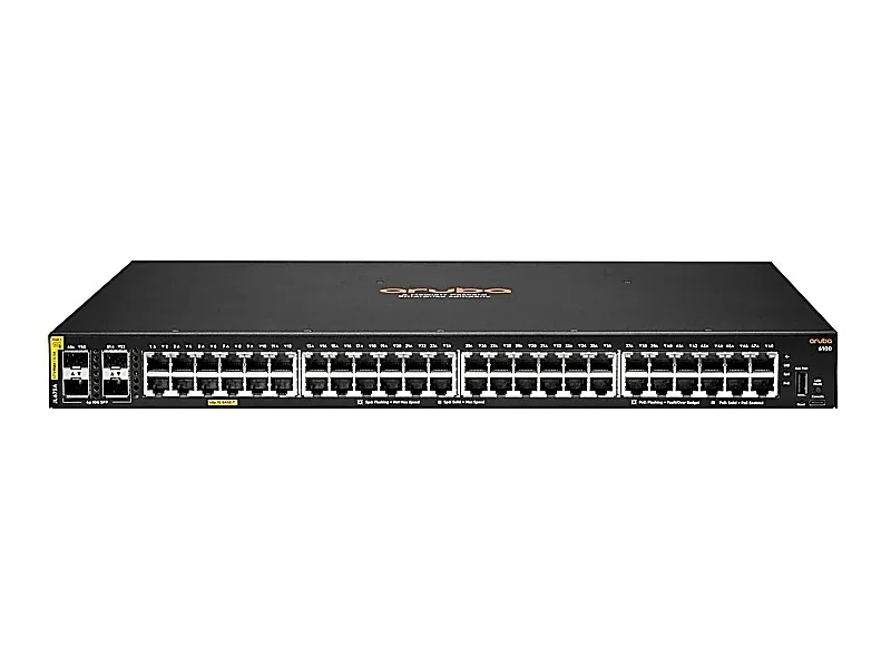 HPE JL675-61101 Aruba 6100-48G-Class4 48-Ports PoE+ 1GBase-T 4-Ports SFP+ 10GbE 1-Port USB Type-A 1-Port USB-C Console Layer 3 Managed 1U Rack-Mountable Gigabit Ethernet Network Switch