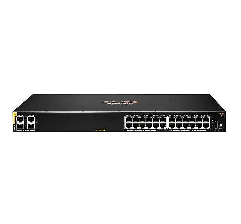 HPE JL677-61101 Aruba 6100-24G 24-Ports Class4 PoE+ 1GBase-T 4-Ports SFP+ 10GbE 1x USB Type-A 1x USB-C Console 1 Power Supplies 1U Rack-mountable Layer 3 Manageable Stackable Gigabit Ethernet Network