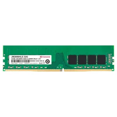 JM2666HLE-32G - Transcend 32GB 2666 MHz PC4-21300 ECC Unbuffered CL19 288-Pin DIMM 1.2V 2Rx8 Memory Module